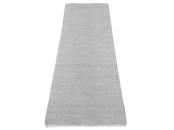 2'4"x6' Daisy White, Plain Solid Pattern, Hand Knotted, Hand Spun Ghazni Wool, Lush and Plush, Runner, Oriental Rug HR21931