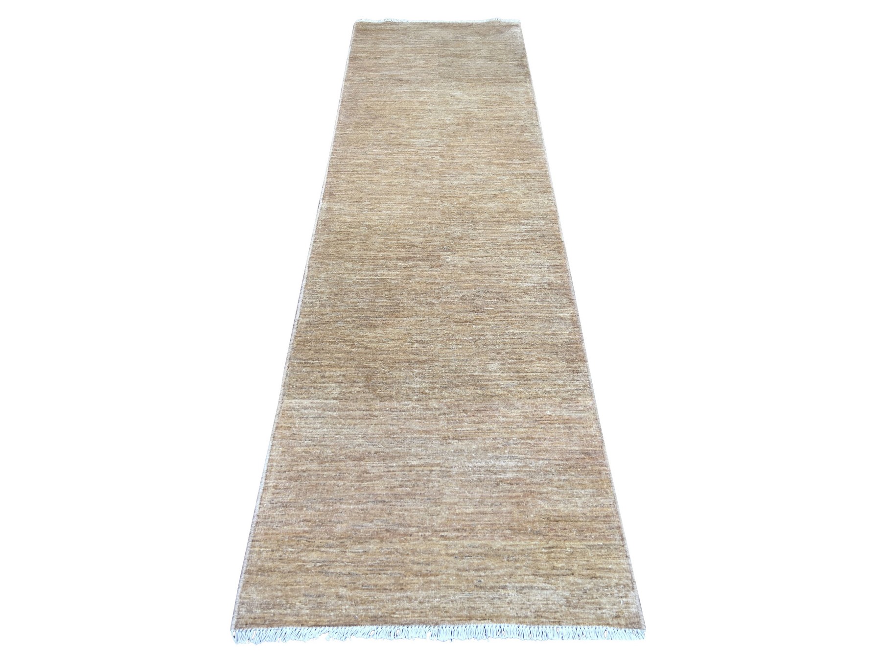 2'9"x9'8" Khaki Brown, Plain Solid Pattern, Hand Knotted, Hand Spun Ghazni Wool, Lush and Plush, Runner, Oriental Rug HR21932