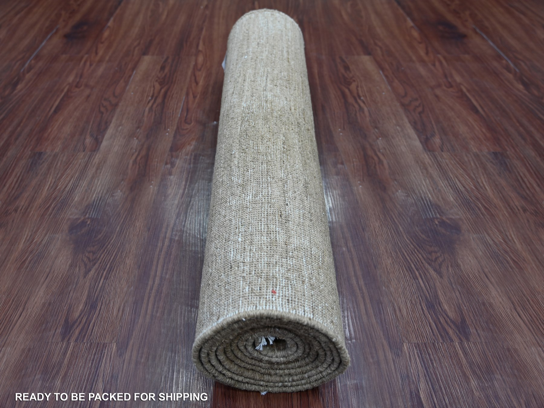2'9"x9'8" Khaki Brown, Plain Solid Pattern, Hand Knotted, Hand Spun Ghazni Wool, Lush and Plush, Runner, Oriental Rug HR21932 - Image 4