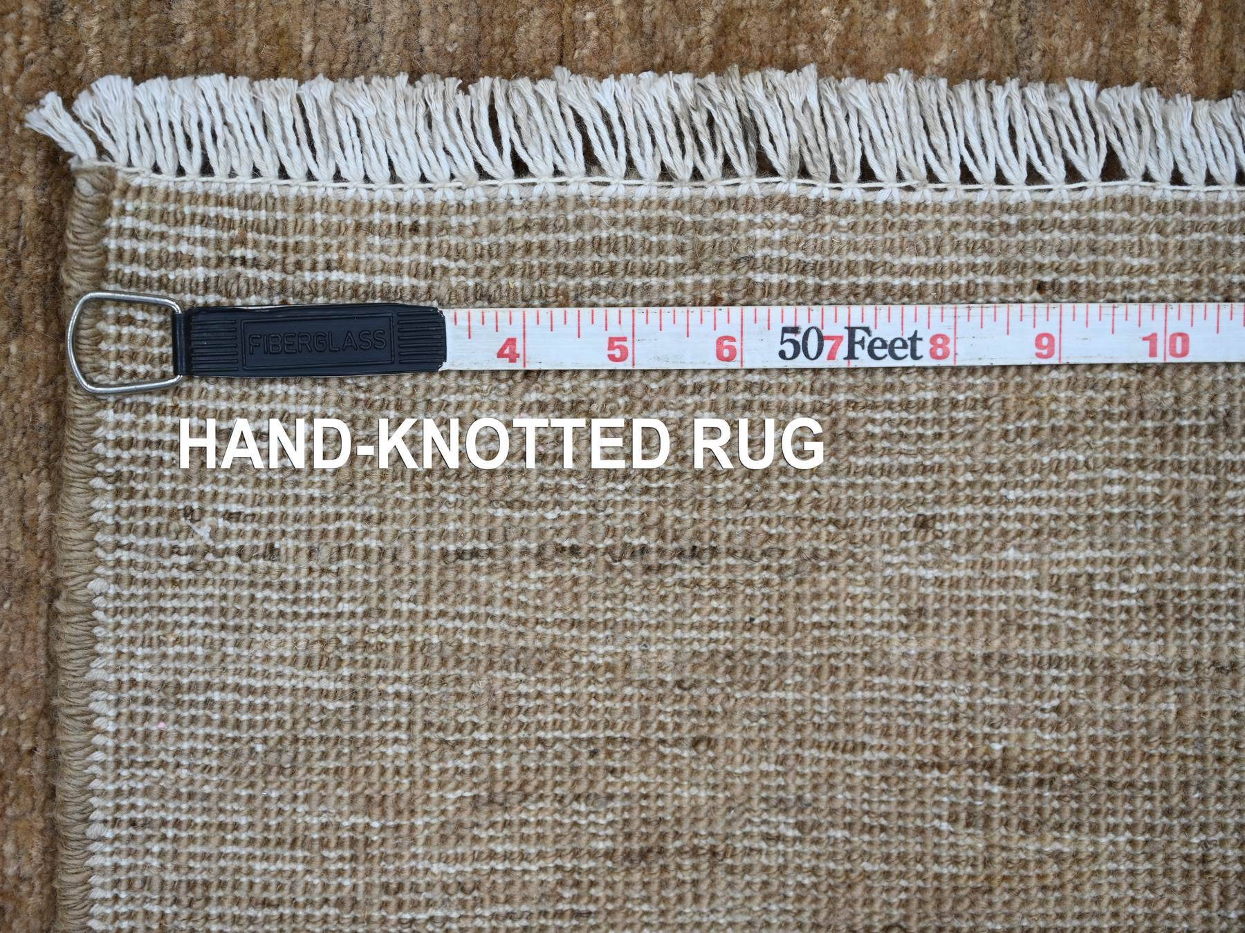 2'9"x9'8" Khaki Brown, Plain Solid Pattern, Hand Knotted, Hand Spun Ghazni Wool, Lush and Plush, Runner, Oriental Rug HR21932 - Image 6