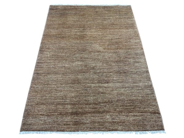 4'1"x5'9" Mocha Brown, Hand Knotted, Plain Solid Pattern, Hand Spun Ghazni Wool, Lush and Plush, Oriental Rug HR21941