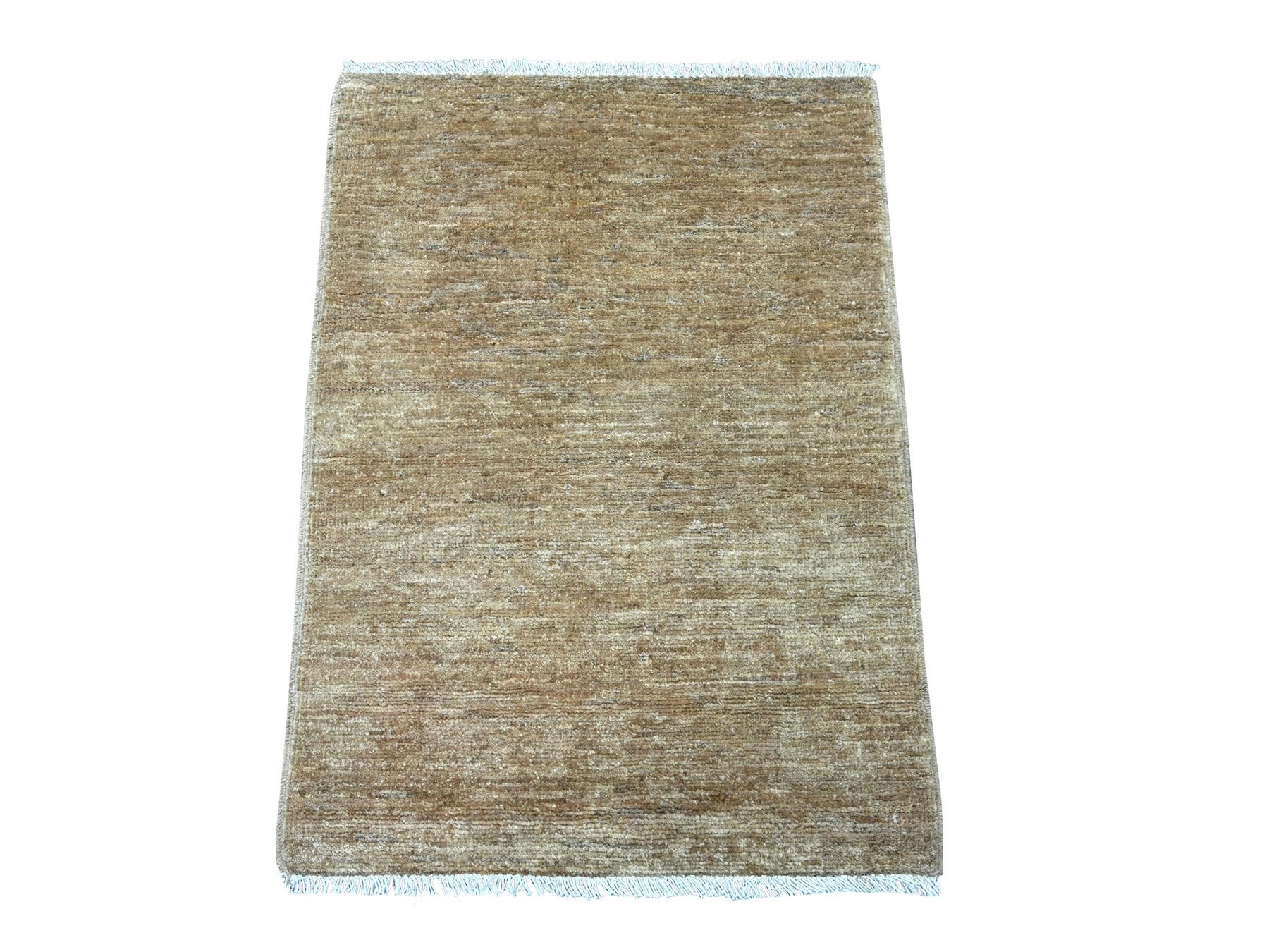 2'1"x2'10" Almond Brown, Plain Solid Pattern, Hand Knotted, Hand Spun Ghazni Wool, Lush and Plush, Mat, Sample, Oriental Rug HR21942
