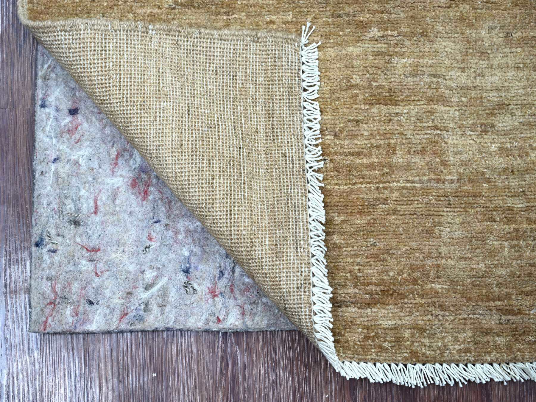 2'1"x2'10" Almond Brown, Plain Solid Pattern, Hand Knotted, Hand Spun Ghazni Wool, Lush and Plush, Mat, Sample, Oriental Rug HR21942 - Image 2