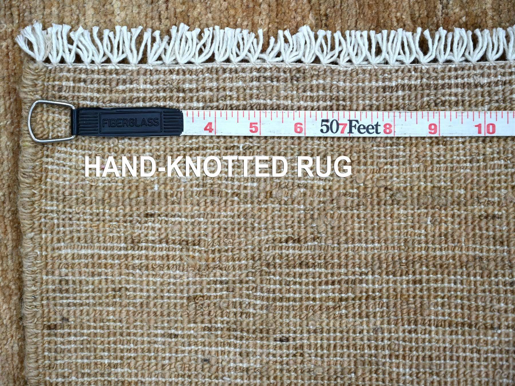 2'1"x2'10" Almond Brown, Plain Solid Pattern, Hand Knotted, Hand Spun Ghazni Wool, Lush and Plush, Mat, Sample, Oriental Rug HR21942 - Image 6