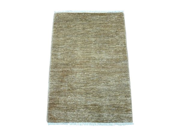 2'1"x3' Almond Brown, Plain Solid Pattern, Hand Knotted, Hand Spun Ghazni Wool, Lush and Plush, Mat, Sample, Oriental Rug HR21946