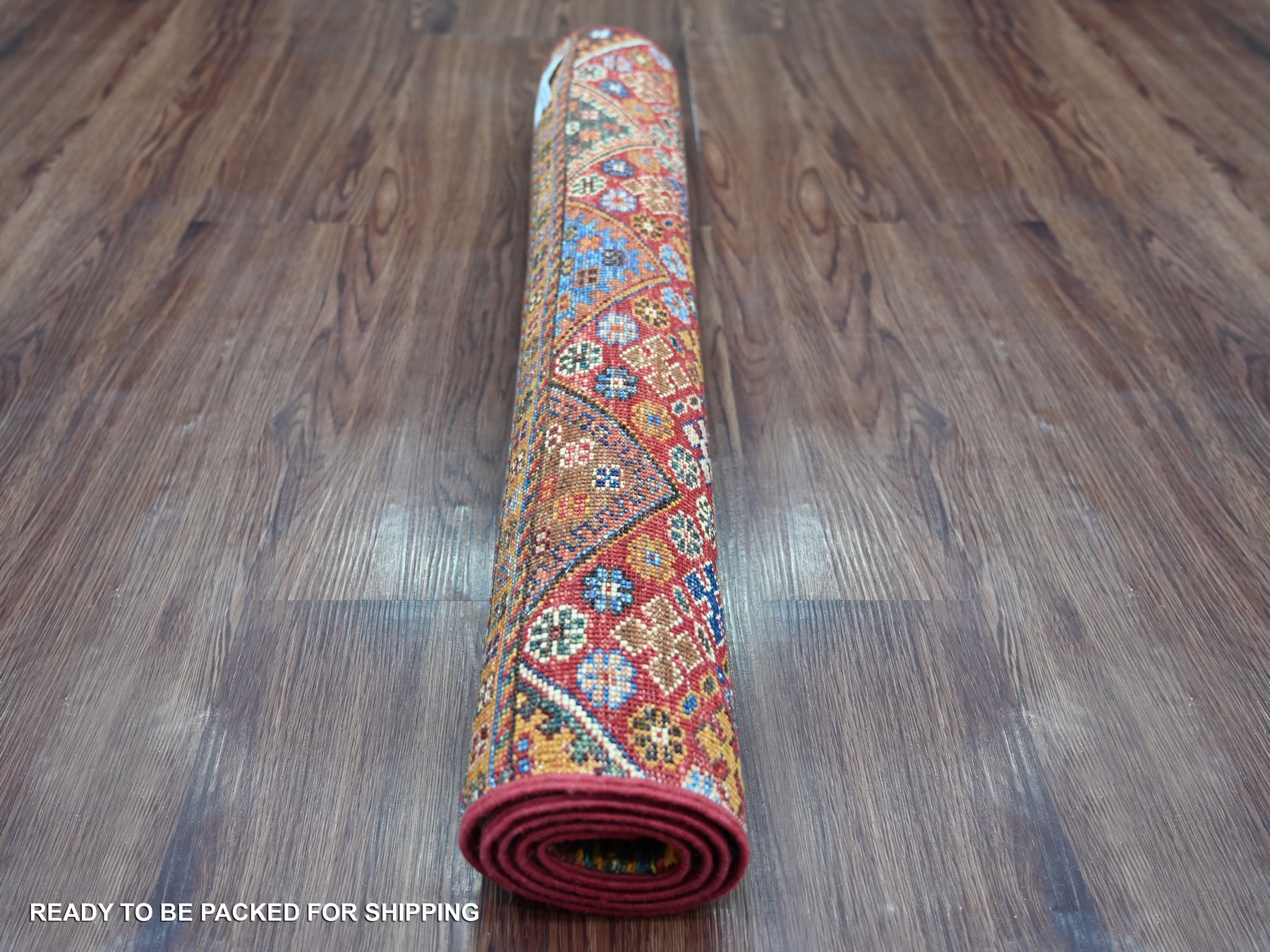 2'9"x3'10" Berry Red, Vegetable Dyes, Afghan Super Kazak with Khorjin Design, Hand Knotted, Pure Wool, Sample, Mat, Oriental Rug HR21950 - Image 4