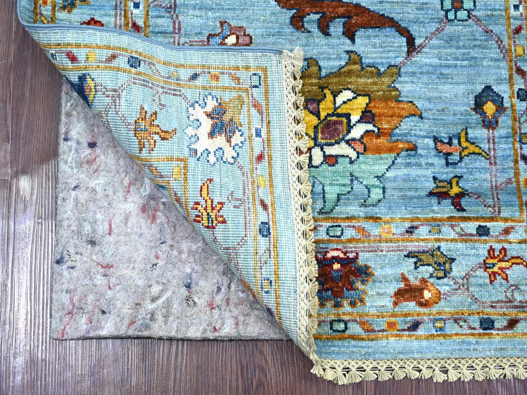 2'8"x8'2" Light Blue, Afghan Sultani with All Over Leaf Design, Denser Weave, Vegetable Dyes, Hand Knotted, Soft Wool, Runner, Oriental Rug HR21955 - Image 2