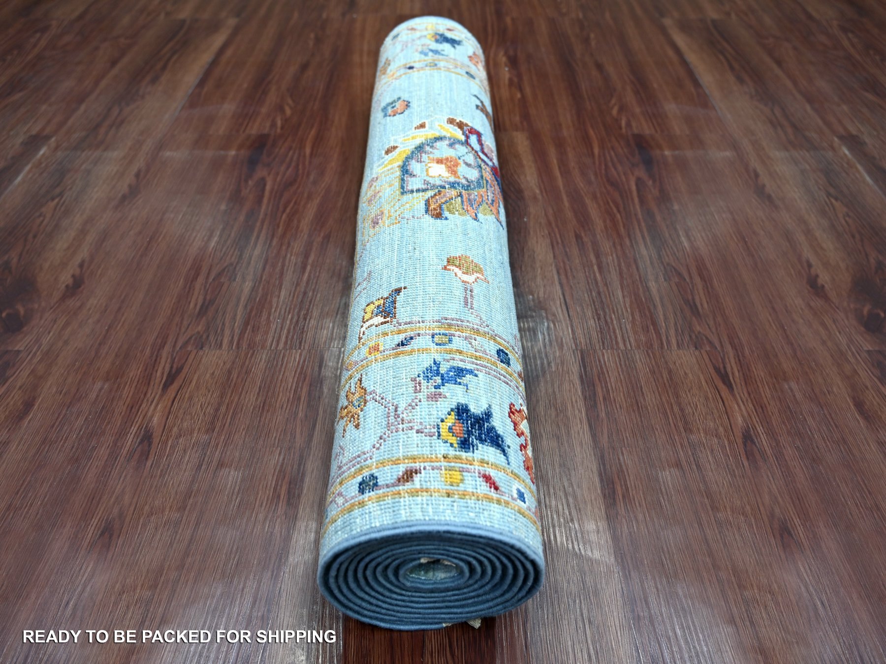 2'8"x8'2" Light Blue, Afghan Sultani with All Over Leaf Design, Denser Weave, Vegetable Dyes, Hand Knotted, Soft Wool, Runner, Oriental Rug HR21955 - Image 4