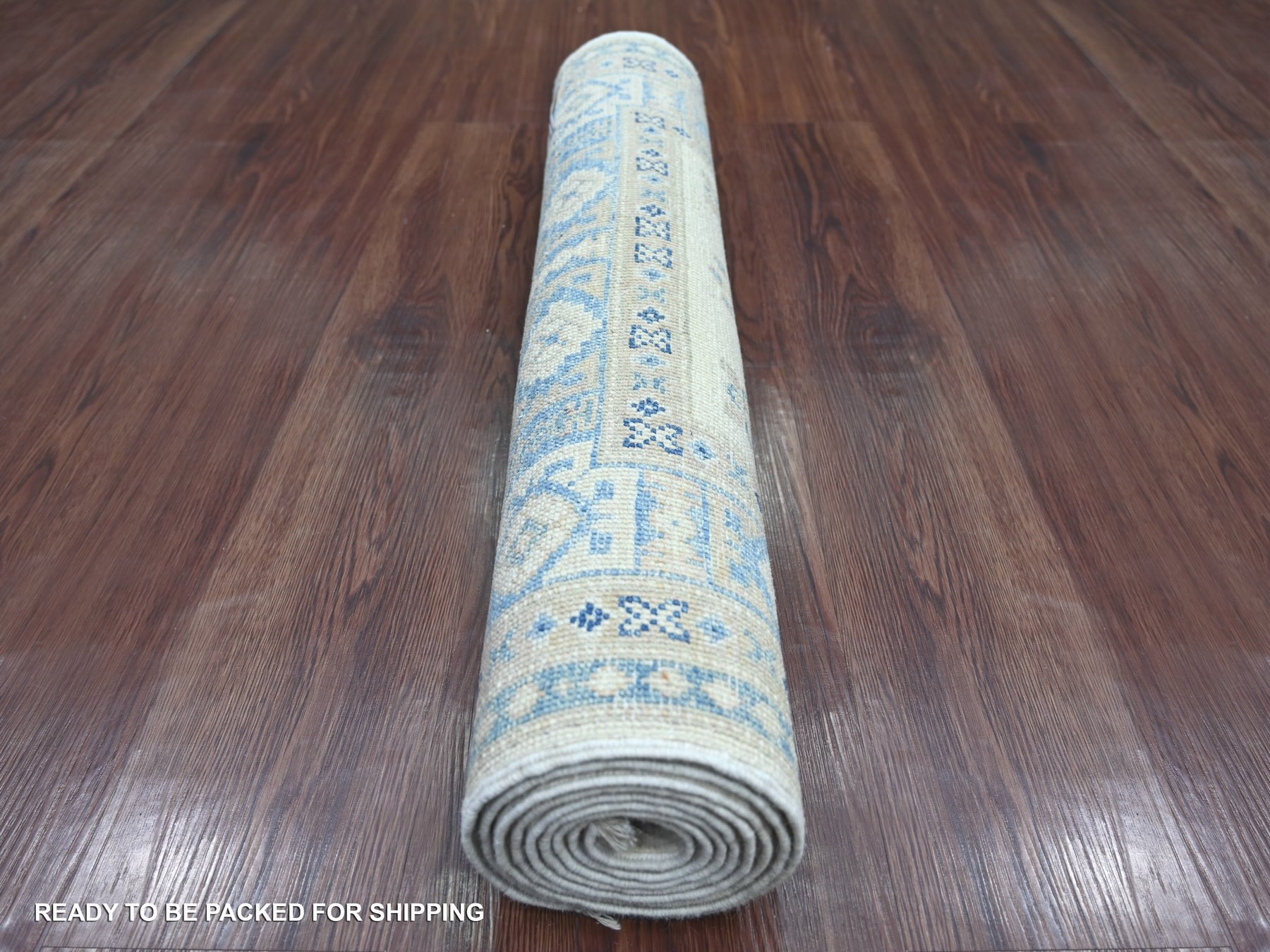 2'7"x7'9" Pearl White, Vintage Look Kazak with Geometric Medallions, Hand Knotted, 100% Wool, Natural Dyes, Runner, Oriental Rug HR21963 - Image 4
