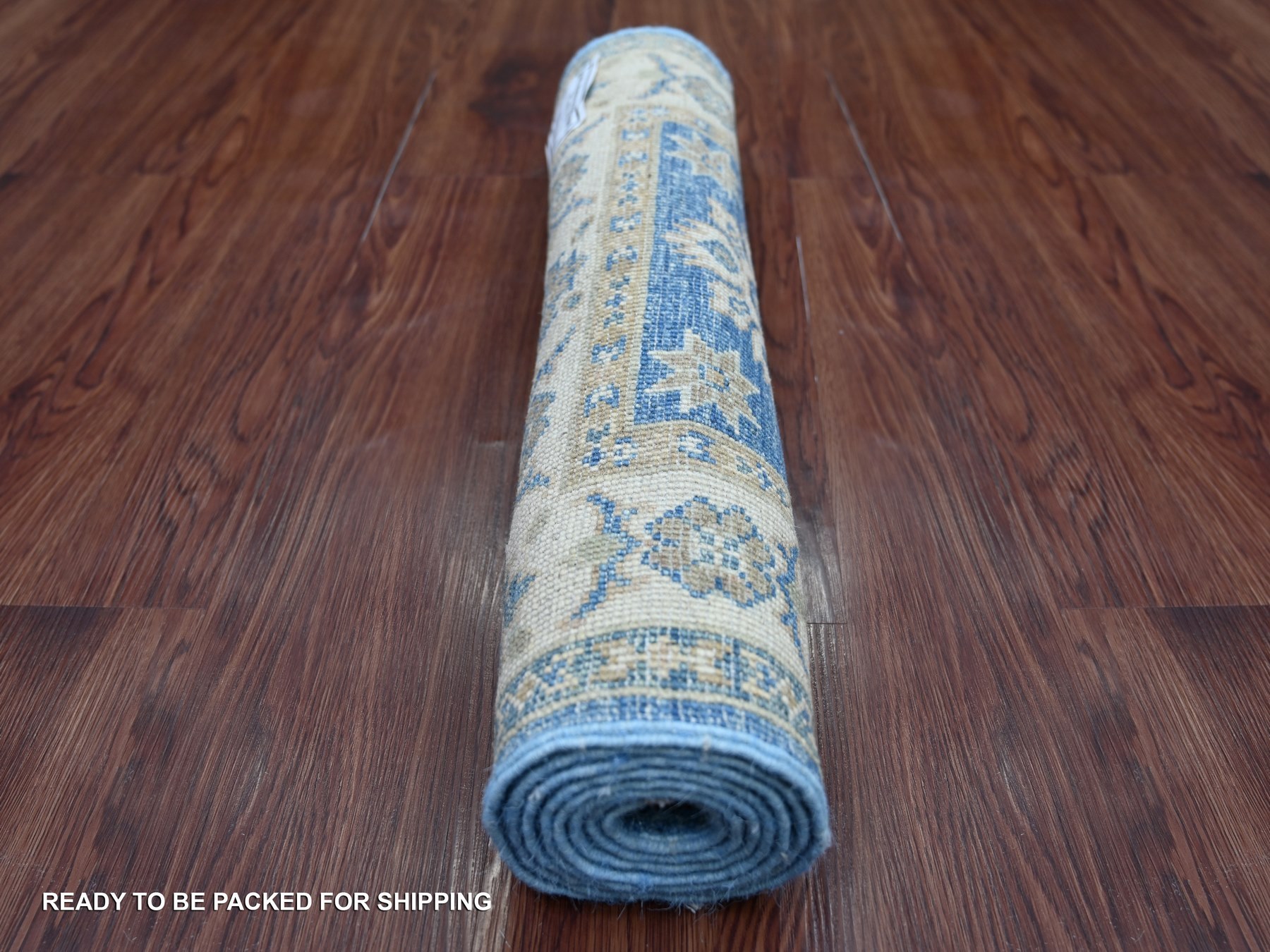 2'x5'6" Imperial Blue, Vintage Look Kazak with Tribal Medallions, Hand Knotted, 100% Wool, Natural Dyes, Short and Narrow Runner, Oriental Rug HR21965 - Image 4
