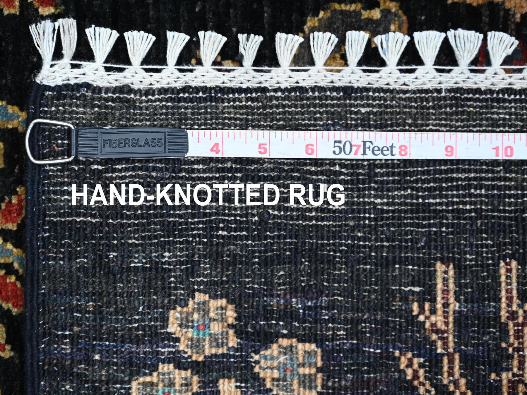 3'5"x4'8" Navy Blue, Afghan Sultani with Trees Design and Bird Figurines,
Denser Weave, Vegetable Dyes, Hand Knotted, Soft Wool, Oriental Rug HR21978 - Image 6