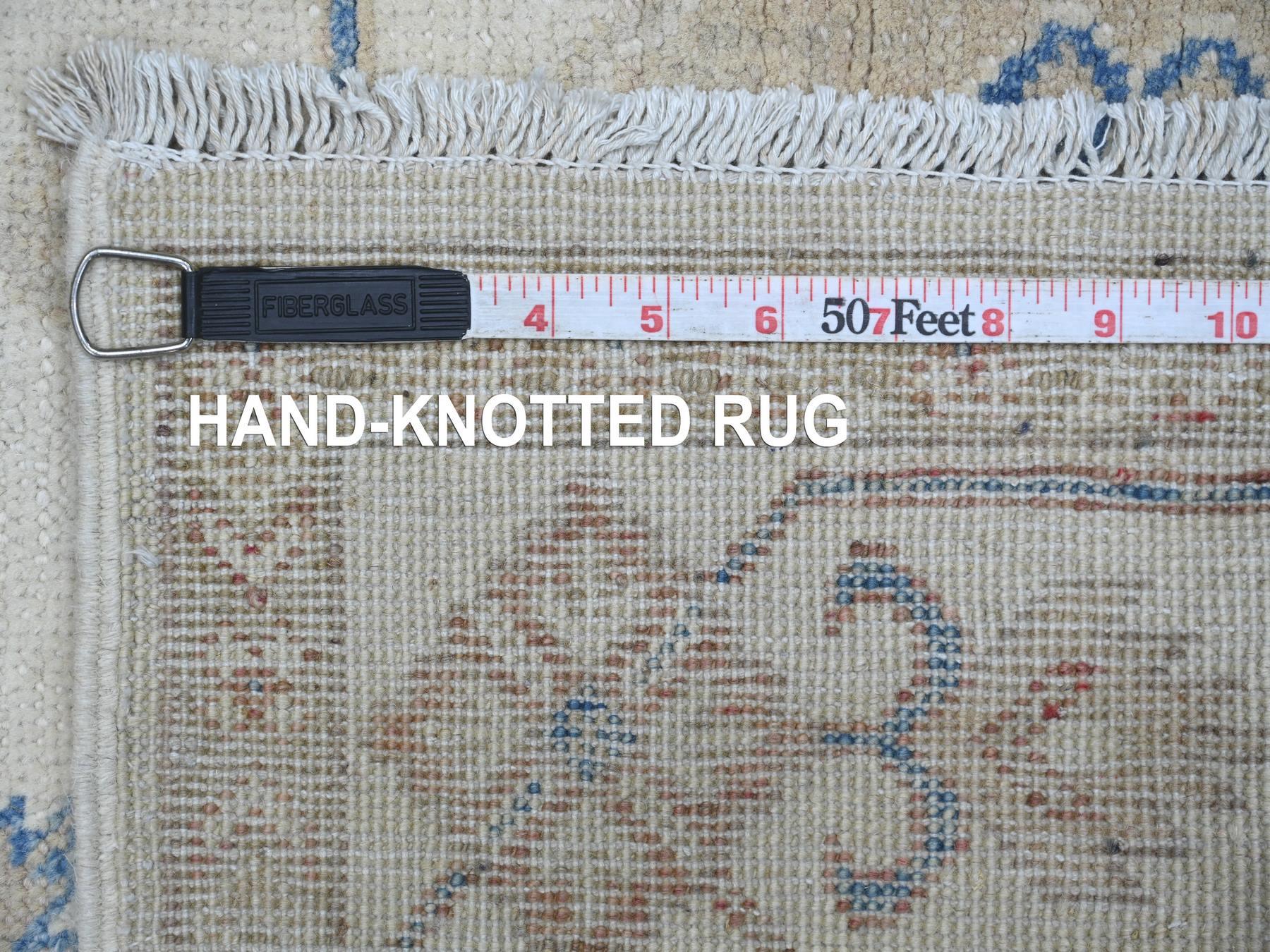 4'x5'8" Alabaster White, Vintage Look Kazak with All Over Design, Hand Knotted, 100% Wool, Natural Dyes, Oriental Rug HR21979 - Image 6