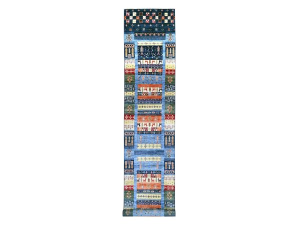 2'8"x16' Navy Blue, Soft Wool, Fine Kashkuli Gabbeh with Small Animal Figurines, Hand Knotted, Vegetable Dyes, XL Runner, Oriental Rug HR21996