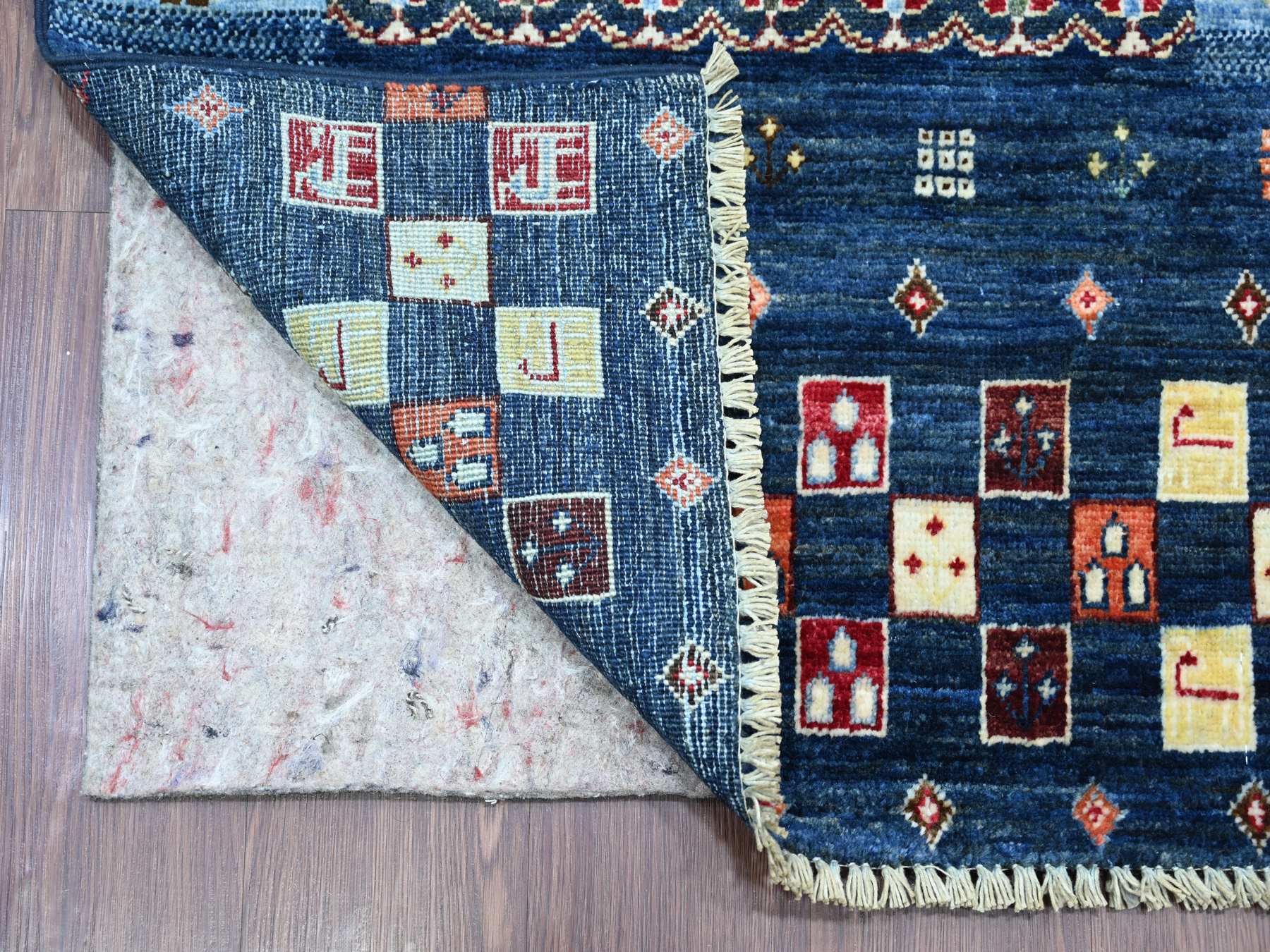 2'8"x16' Navy Blue, Soft Wool, Fine Kashkuli Gabbeh with Small Animal Figurines, Hand Knotted, Vegetable Dyes, XL Runner, Oriental Rug HR21996 - Image 2