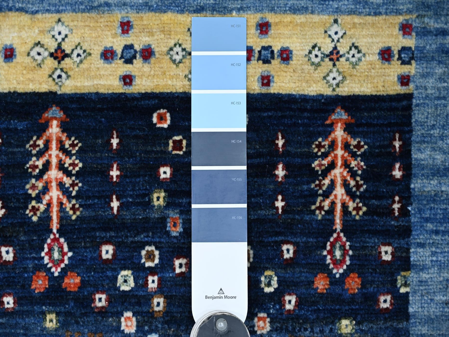 2'8"x16' Navy Blue, Soft Wool, Fine Kashkuli Gabbeh with Small Animal Figurines, Hand Knotted, Vegetable Dyes, XL Runner, Oriental Rug HR21996 - Image 3