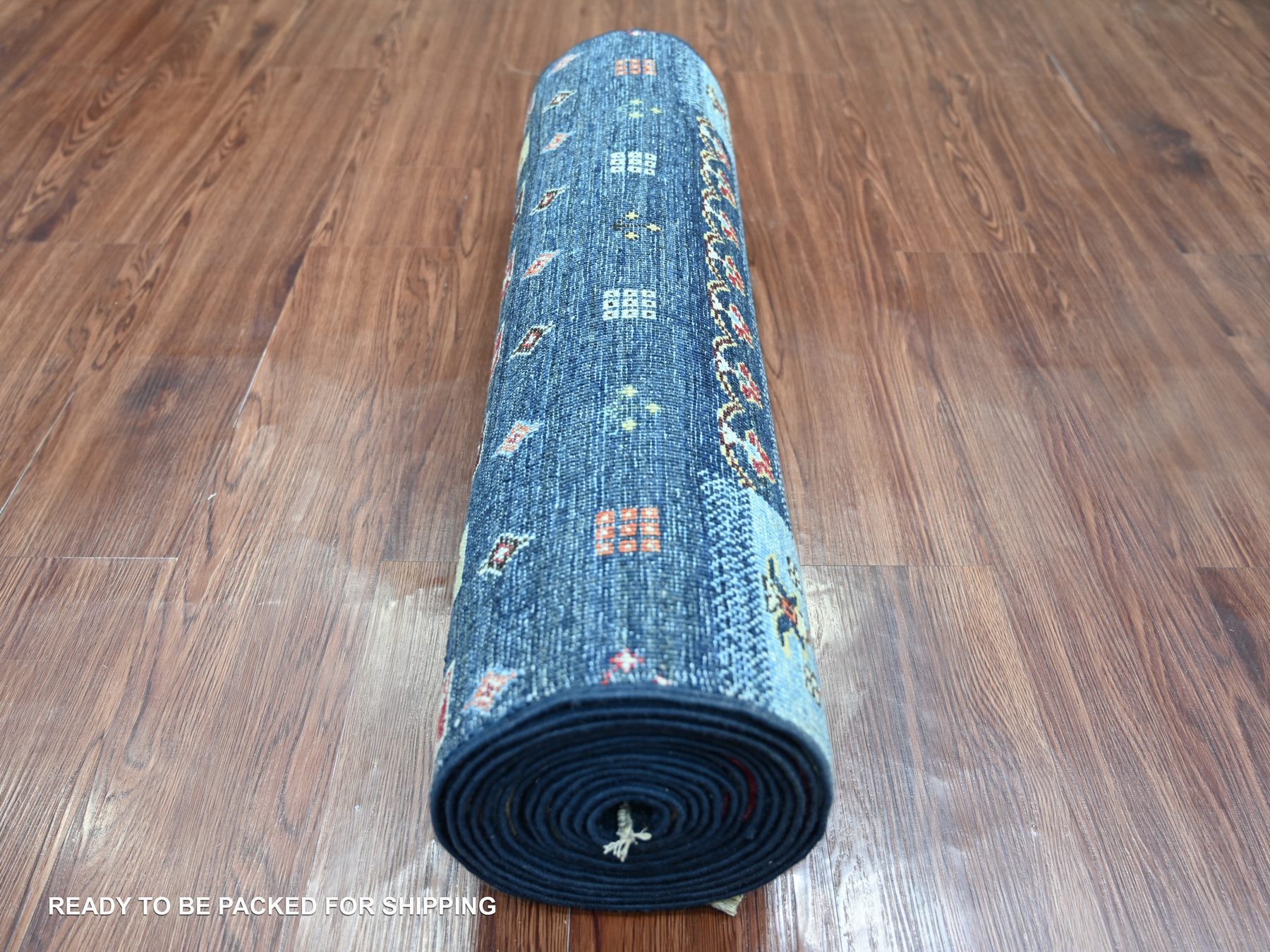 2'8"x16' Navy Blue, Soft Wool, Fine Kashkuli Gabbeh with Small Animal Figurines, Hand Knotted, Vegetable Dyes, XL Runner, Oriental Rug HR21996 - Image 4