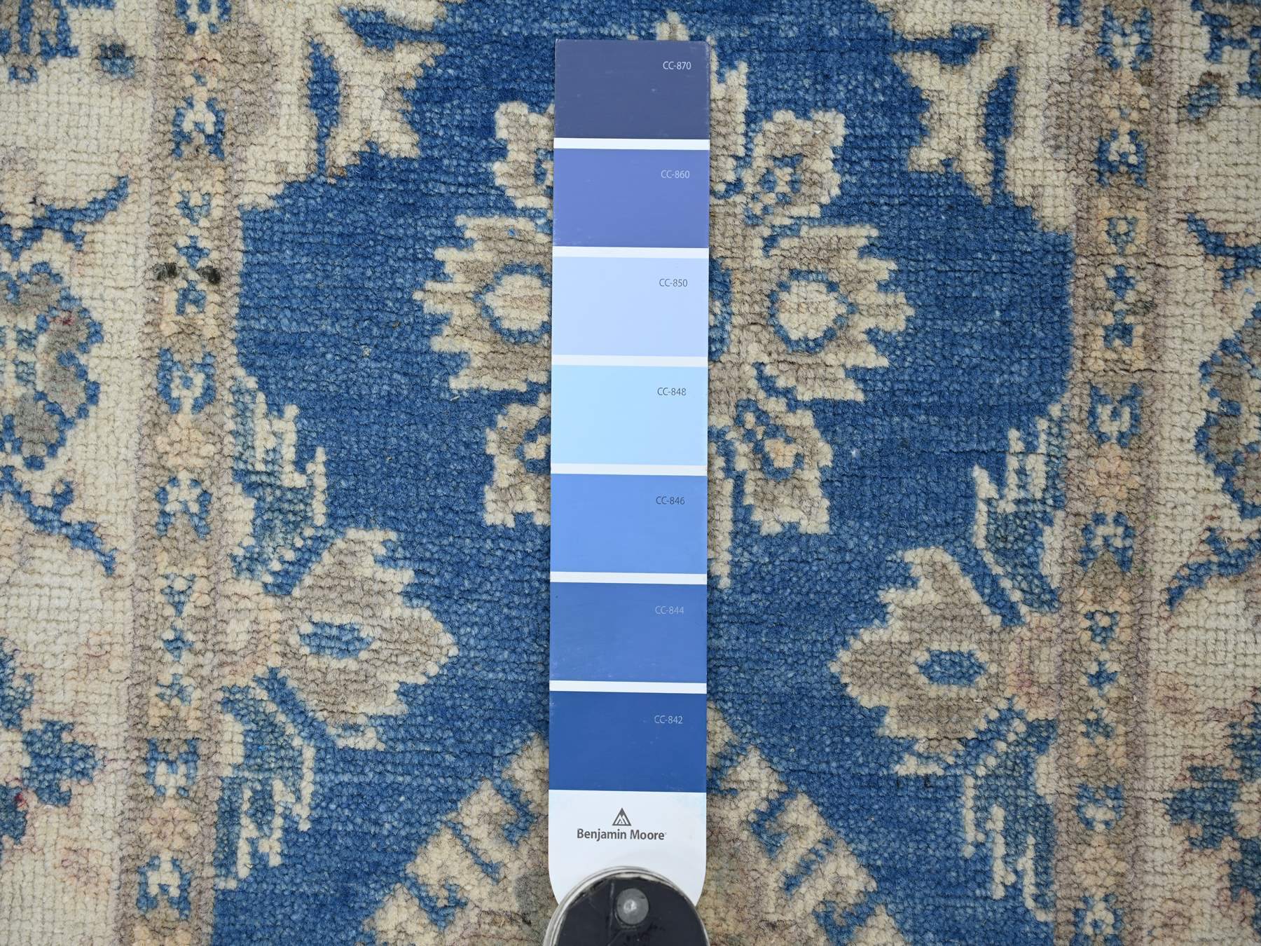 2'x5'8" Bayern Blue, Vintage Look Kazak with Tribal Medallions, Hand Knotted, 100% Wool, Natural Dyes, Short and Narrow Runner, Oriental Rug HR22008 - Image 3