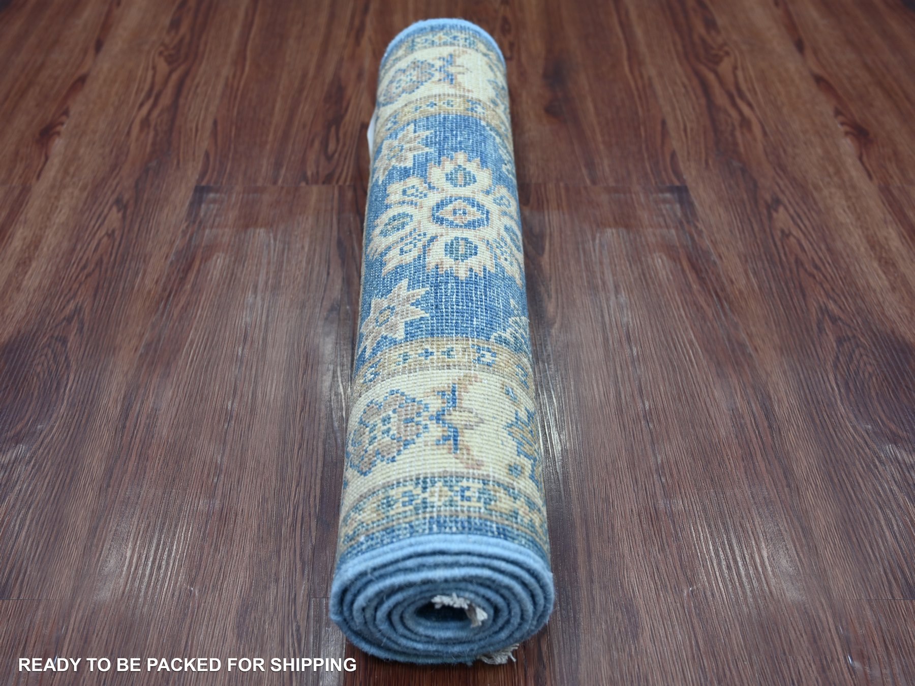 2'x5'8" Bayern Blue, Vintage Look Kazak with Tribal Medallions, Hand Knotted, 100% Wool, Natural Dyes, Short and Narrow Runner, Oriental Rug HR22008 - Image 4