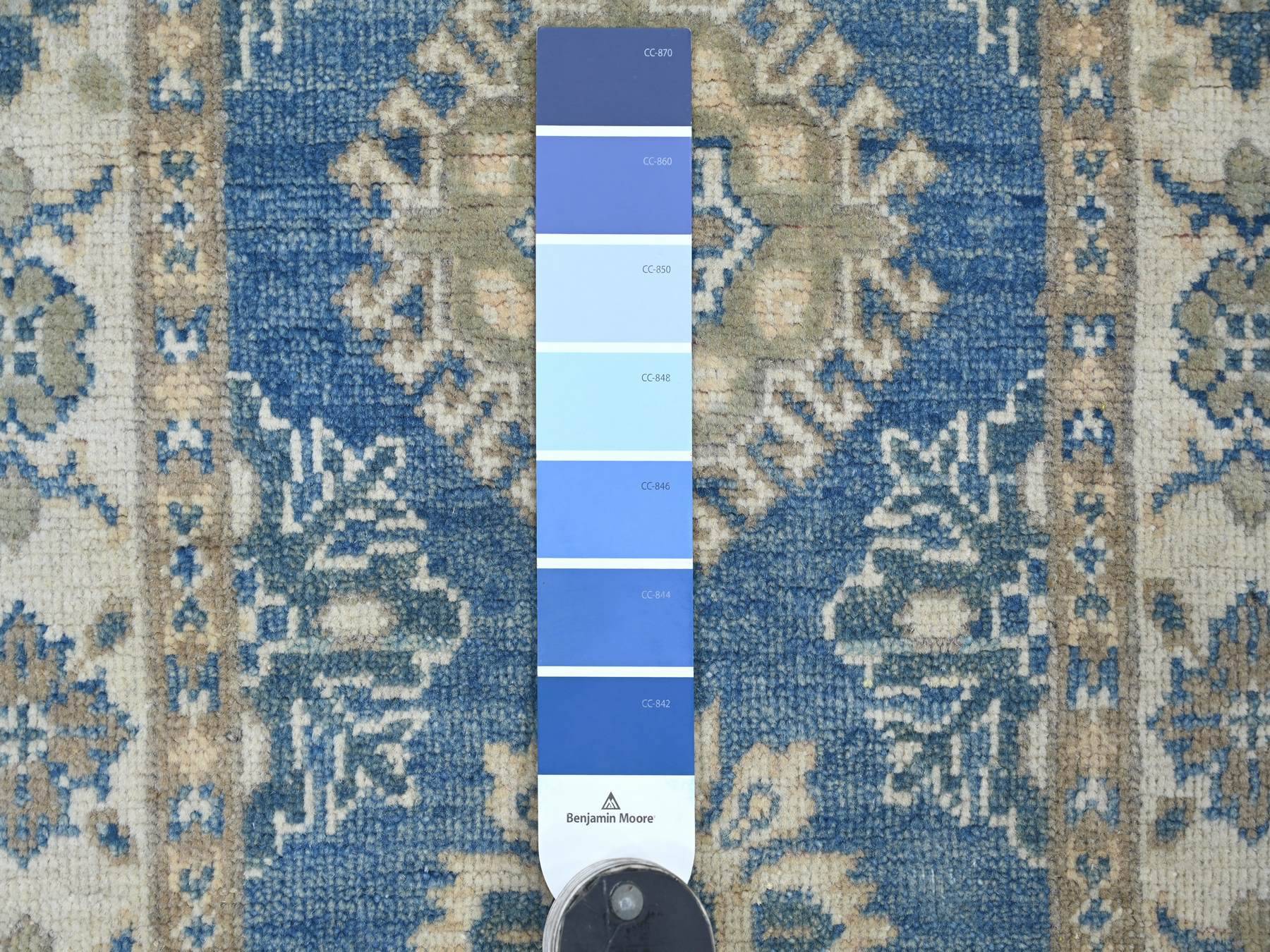 2'x5'8" Marlin Blue, Vintage Look Kazak with Tribal Medallions, Hand Knotted, 100% Wool, Natural Dyes, Short and Narrow Runner, Oriental Rug HR22015 - Image 3