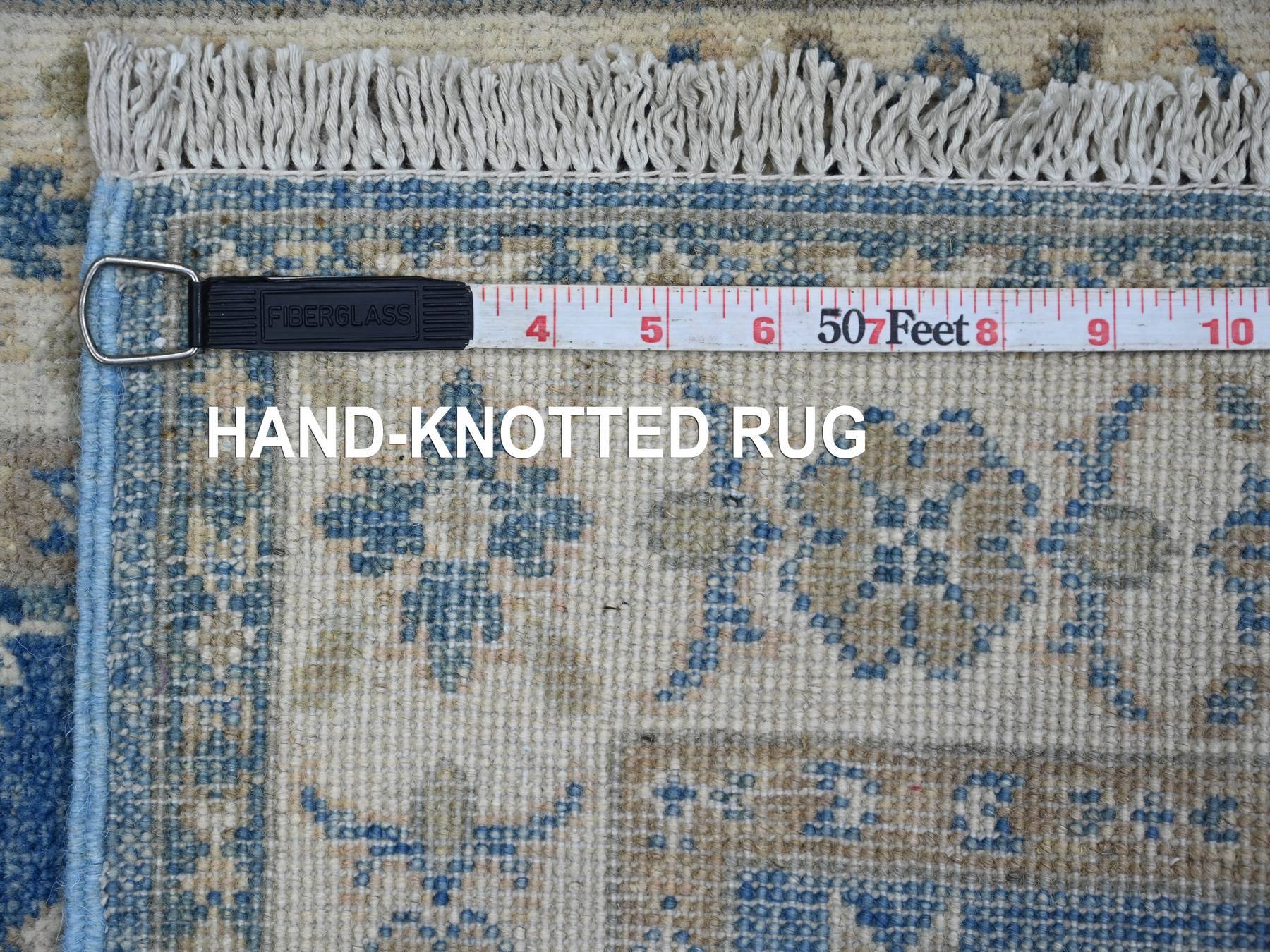 2'x5'8" Marlin Blue, Vintage Look Kazak with Tribal Medallions, Hand Knotted, 100% Wool, Natural Dyes, Short and Narrow Runner, Oriental Rug HR22015 - Image 6