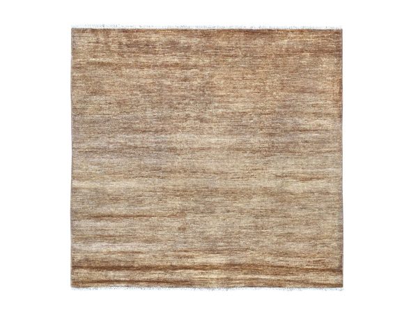 5'10"x5'10" Cedar Brown, Plain Solid Pattern, Hand Knotted, Hand Spun Ghazni Wool, Lush and Plush, Square, Oriental Rug HR22034