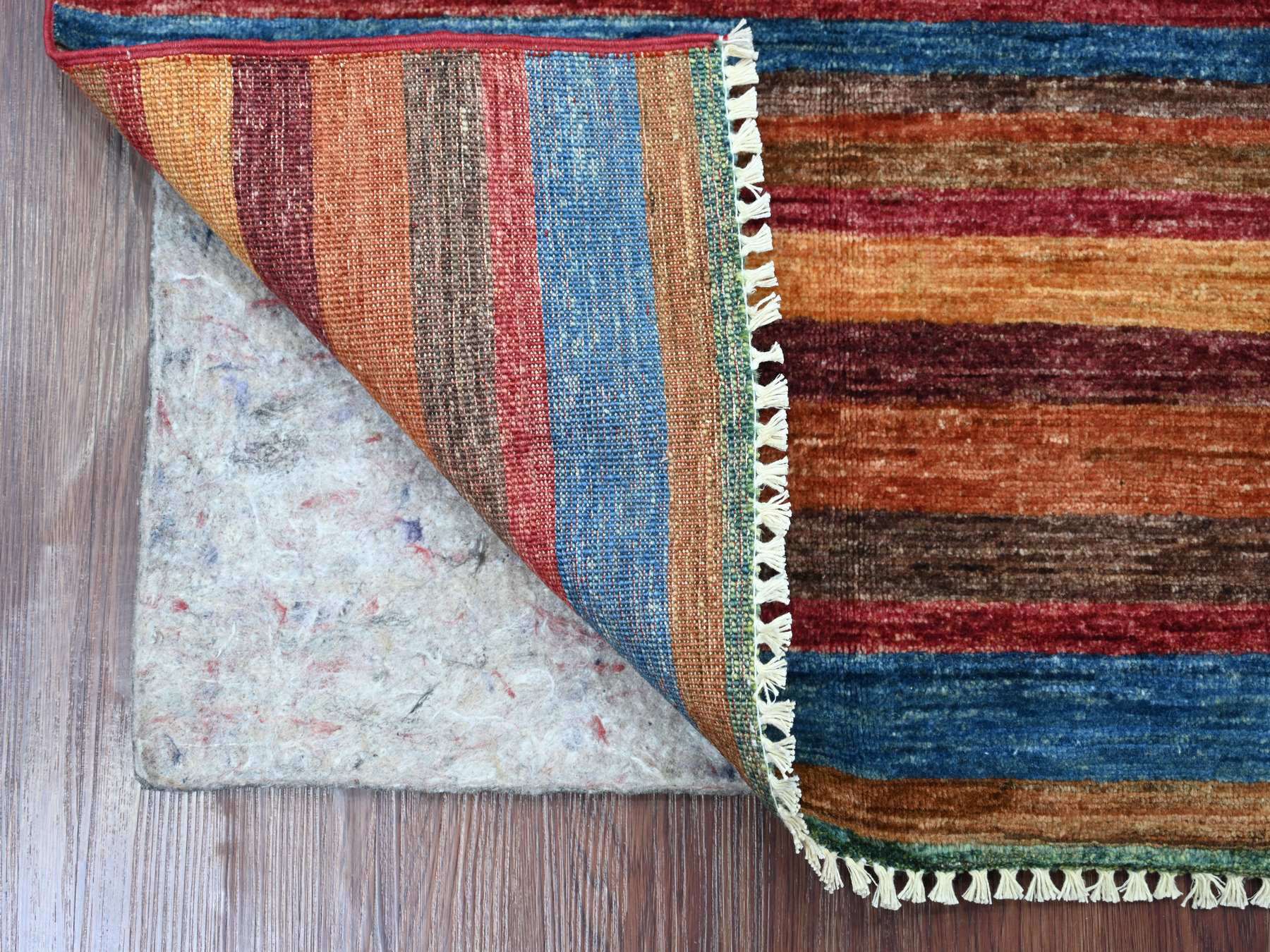 2'9"x3'10" Colorful, Natural Wool, Hand Knotted, Vegetable Dyes, Afghan Super Kazak with Khorjin Design, Sample, Mat, Oriental Rug HR22038 - Image 2