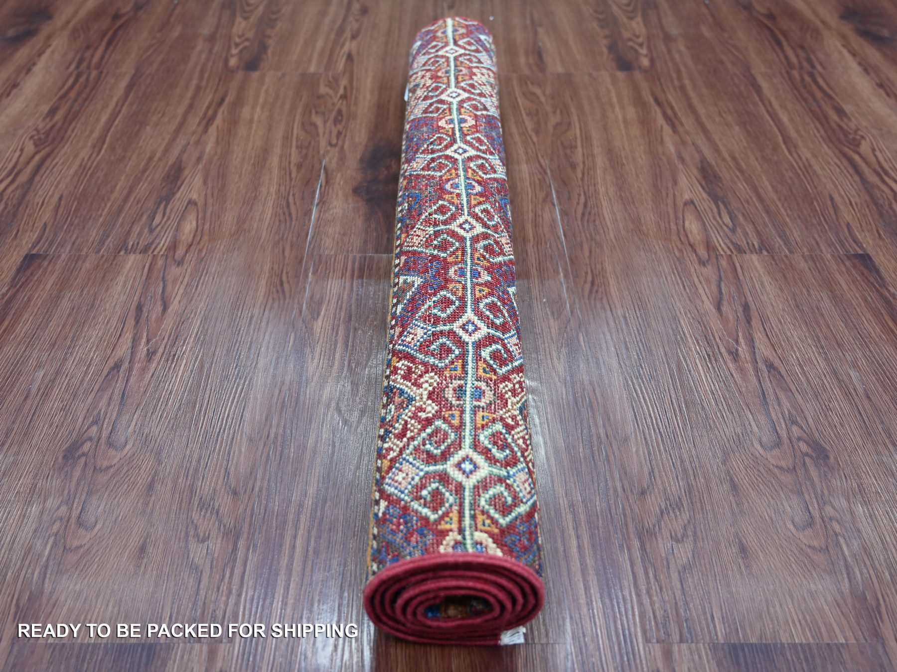2'10"x4'4" Rust Red, Pure Wool, Hand Knotted, Vegetable Dyes, Afghan Super Kazak with Khorjin Design, Sample, Mat, Oriental Rug HR22048 - Image 4