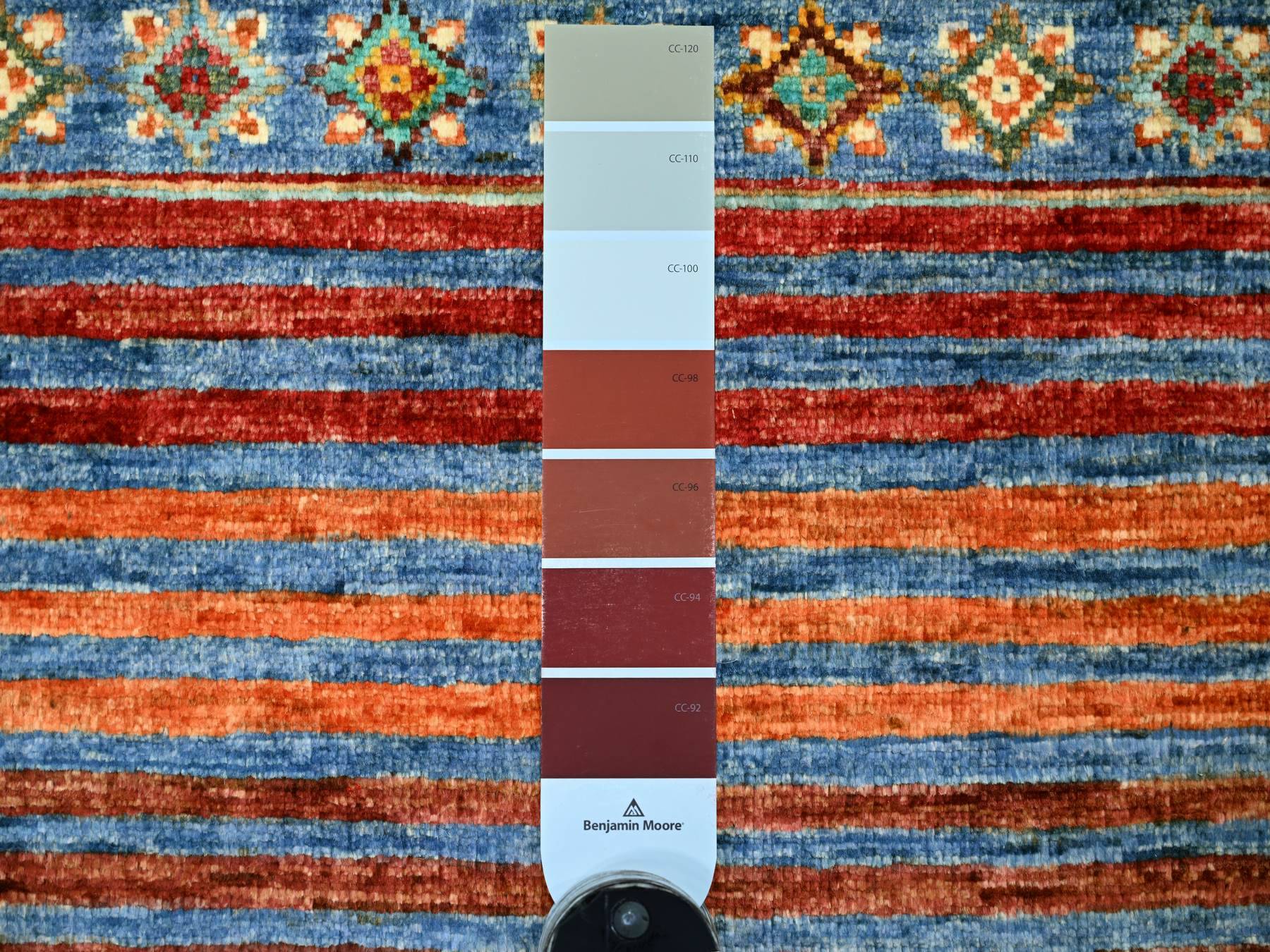 2'9"x3'8" Cerulean Blue, Hand Knotted, Pure Wool, Vegetable Dyes, Afghan Super Kazak with Khorjin Design, Sample, Mat, Oriental Rug HR22061 - Image 3