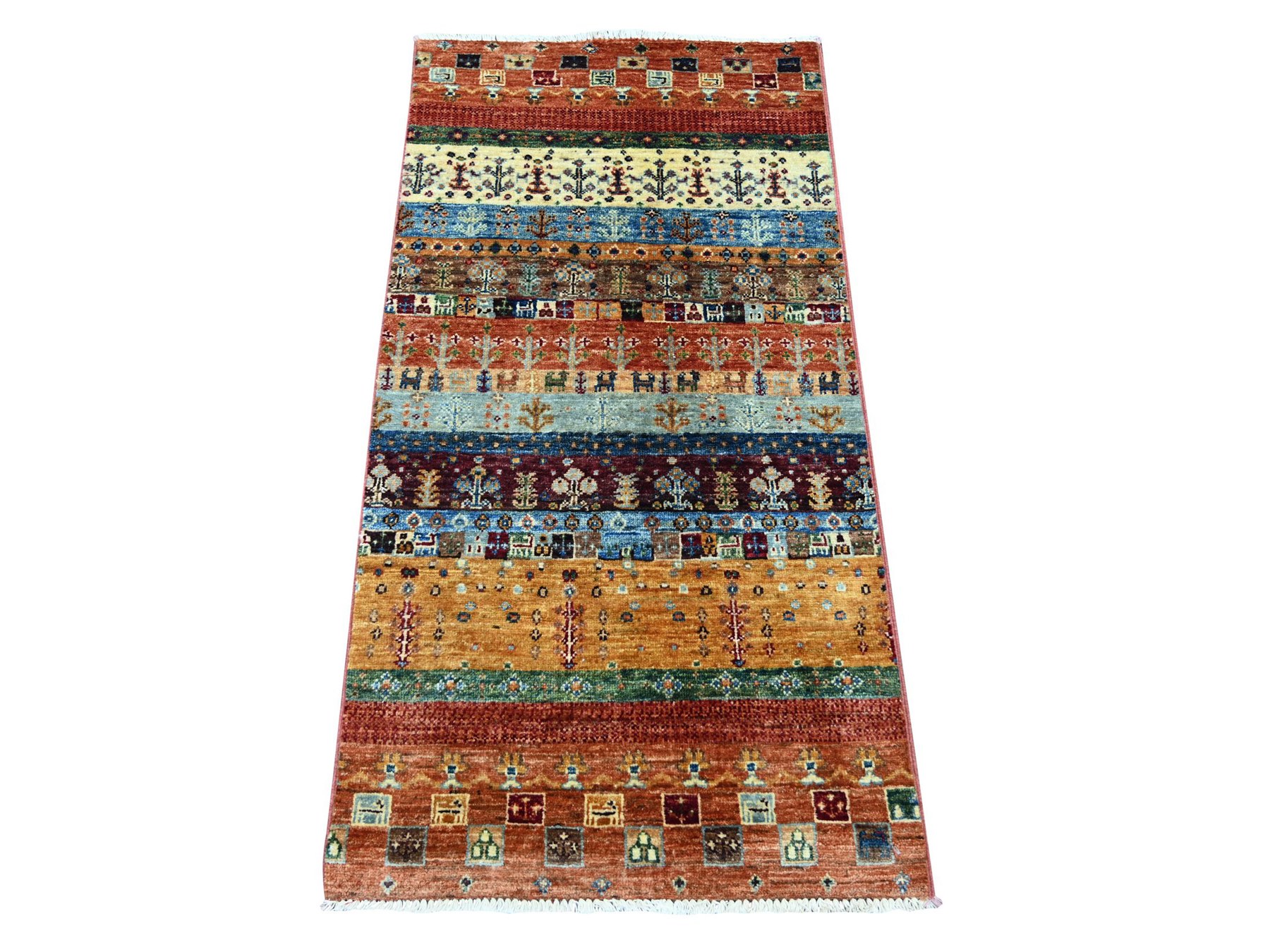 2'2"x4'3" Rust Red, Soft Wool, Vegetable Dyes, Fine Kashkuli Gabbeh with Small Animal Figurines, Hand Knotted, Sample, Mat, Oriental Rug HR22067
