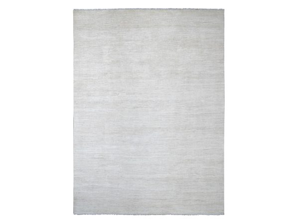 8'8"x11'9" Daisy White, Plain Solid Pattern, Hand Knotted, Hand Spun Ghazni Wool, Lush and Plush, Oriental Rug HR22097