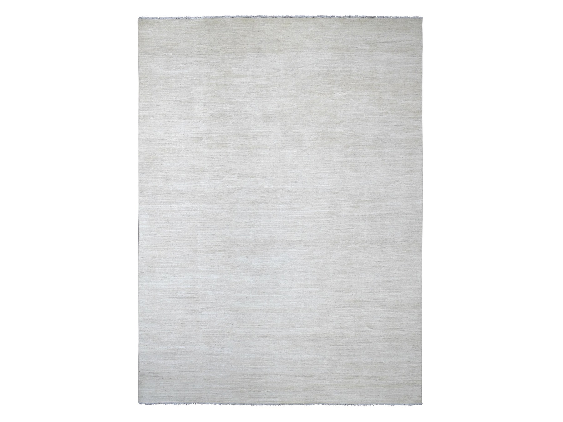 8'8"x11'9" Daisy White, Plain Solid Pattern, Hand Knotted, Hand Spun Ghazni Wool, Lush and Plush, Oriental Rug HR22097