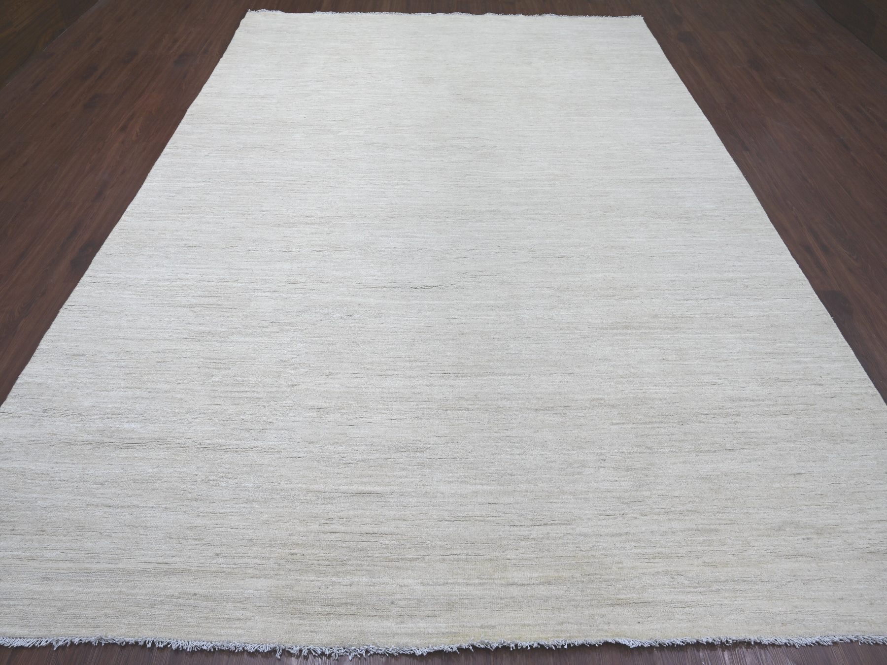 8'8"x11'9" Daisy White, Plain Solid Pattern, Hand Knotted, Hand Spun Ghazni Wool, Lush and Plush, Oriental Rug HR22097 - Image 2