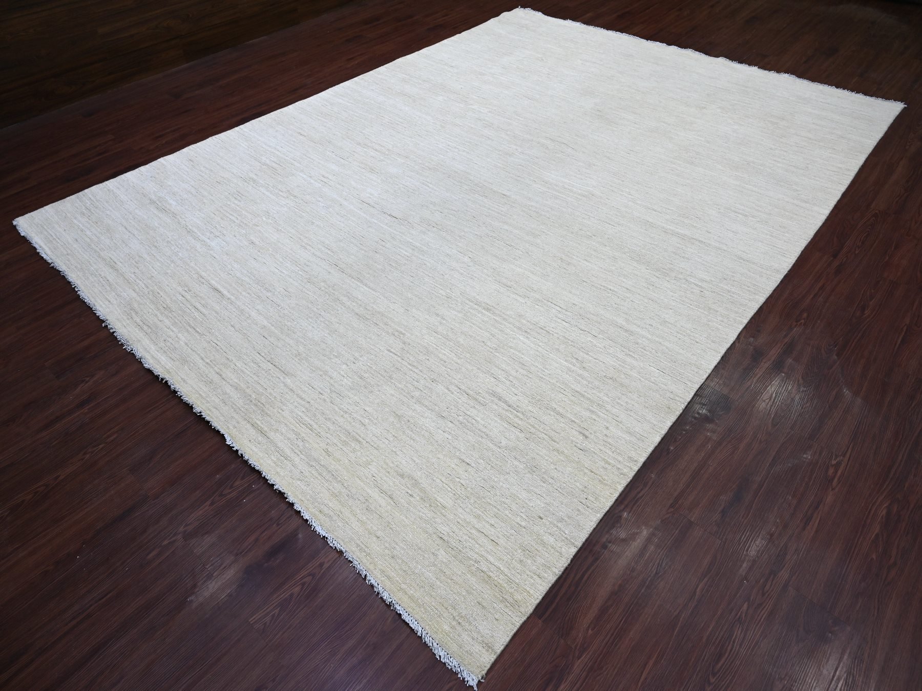 8'8"x11'9" Daisy White, Plain Solid Pattern, Hand Knotted, Hand Spun Ghazni Wool, Lush and Plush, Oriental Rug HR22097 - Image 3