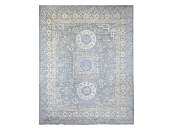 11'6"x14'4" Spanish Gray, Washed Out Peshawar with Khotan Design, Natural Dyes, Hand Knotted, Pure Wool, XL, Oversized, Oriental Rug HR22119
