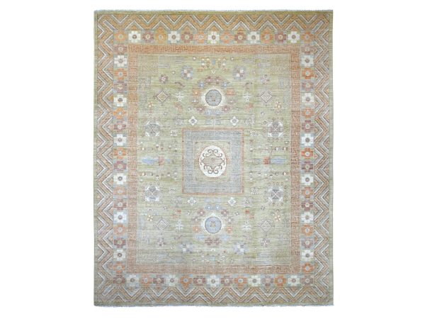 11'10"x14'6" Swamp Green, Afghan Peshawar with Khotan Design, Natural Dyes, Hand Knotted, Pure Wool, XL, Oversized, Oriental Rug HR22120