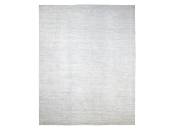 11'5"x14'4" Alabaster White, Plain Solid Pattern, Hand Knotted, Hand Spun Ghazni Wool, Lush and Plush, XL, Oversized, Oriental Rug HR22121