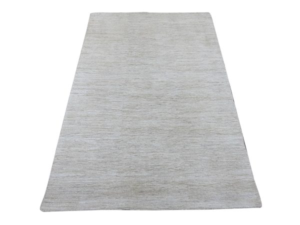 4'x5'10" Alabaster White, Plain Solid Pattern, Hand Knotted, Hand Spun Ghazni Wool, Lush and Plush, Oriental Rug HR22123