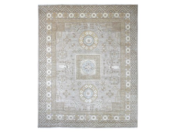 12'1"x14'6" Stone Gray, Afghan Peshawar with Khotan Design, Natural Dyes, Hand Knotted, Pure Wool, XL, Oversized, Oriental Rug HR22132