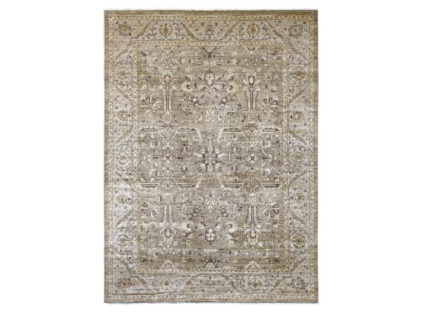 9'x12' Beaver Brown, Peshawar with Heriz All Over Design, High Mountain Wool, Densely Woven, Hand Knotted, Oriental Rug HR22135