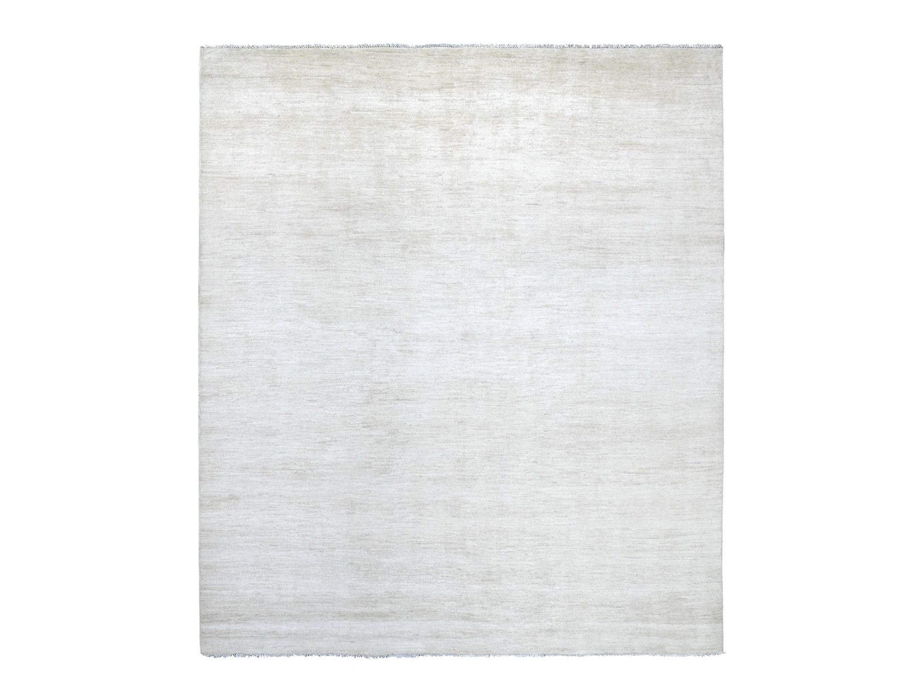 8'3"x9'3" Daisy White, Plain Solid Pattern, Hand Knotted, Hand Spun Ghazni Wool, Lush and Plush, Oriental Rug HR22158
