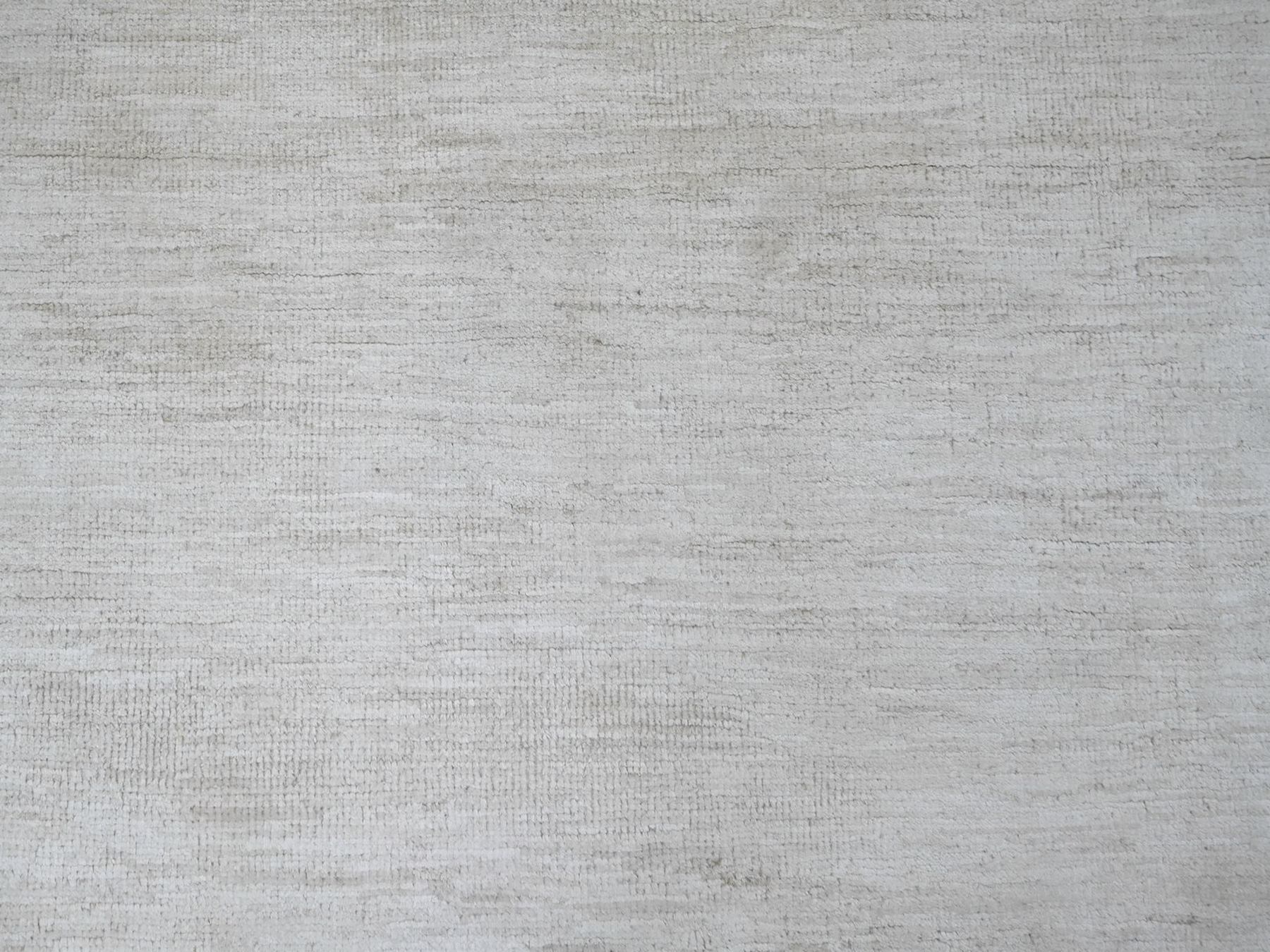 8'3"x9'3" Daisy White, Plain Solid Pattern, Hand Knotted, Hand Spun Ghazni Wool, Lush and Plush, Oriental Rug HR22158 - Image 8