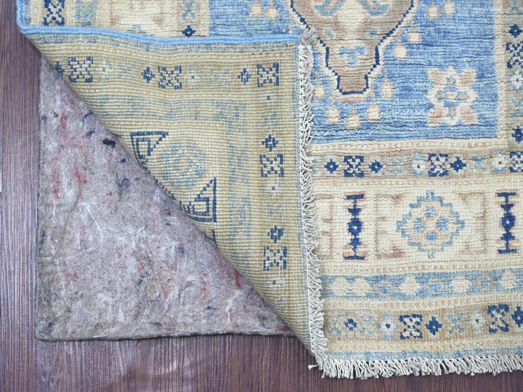 2'8"x9'7" Maya Blue, Vintage Look Kazak with Geometric Medallions, Hand Knotted, 100% Wool, Natural Dyes, Runner, Oriental Rug HR22214 - Image 2