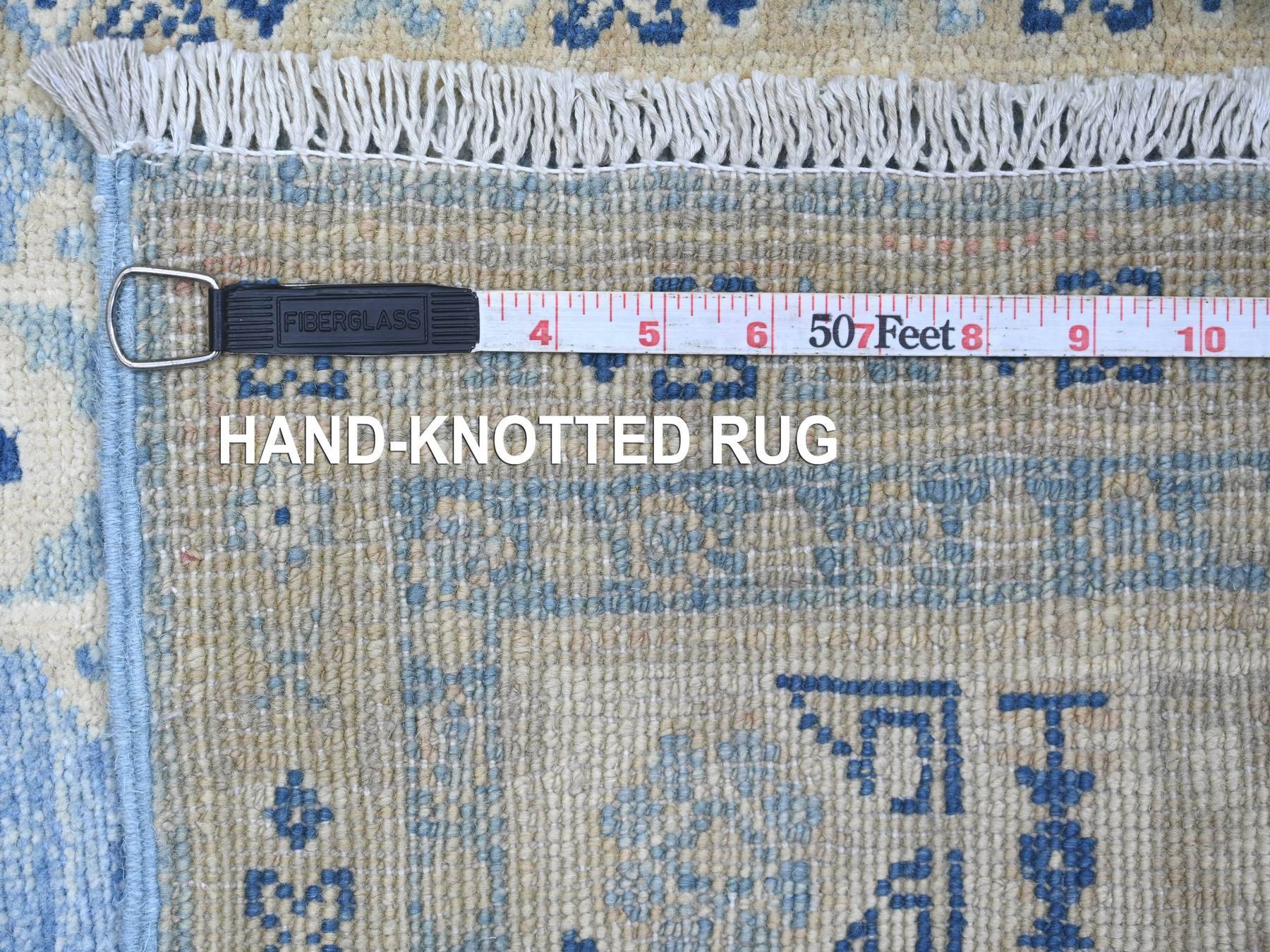 2'8"x9'7" Maya Blue, Vintage Look Kazak with Geometric Medallions, Hand Knotted, 100% Wool, Natural Dyes, Runner, Oriental Rug HR22214 - Image 6