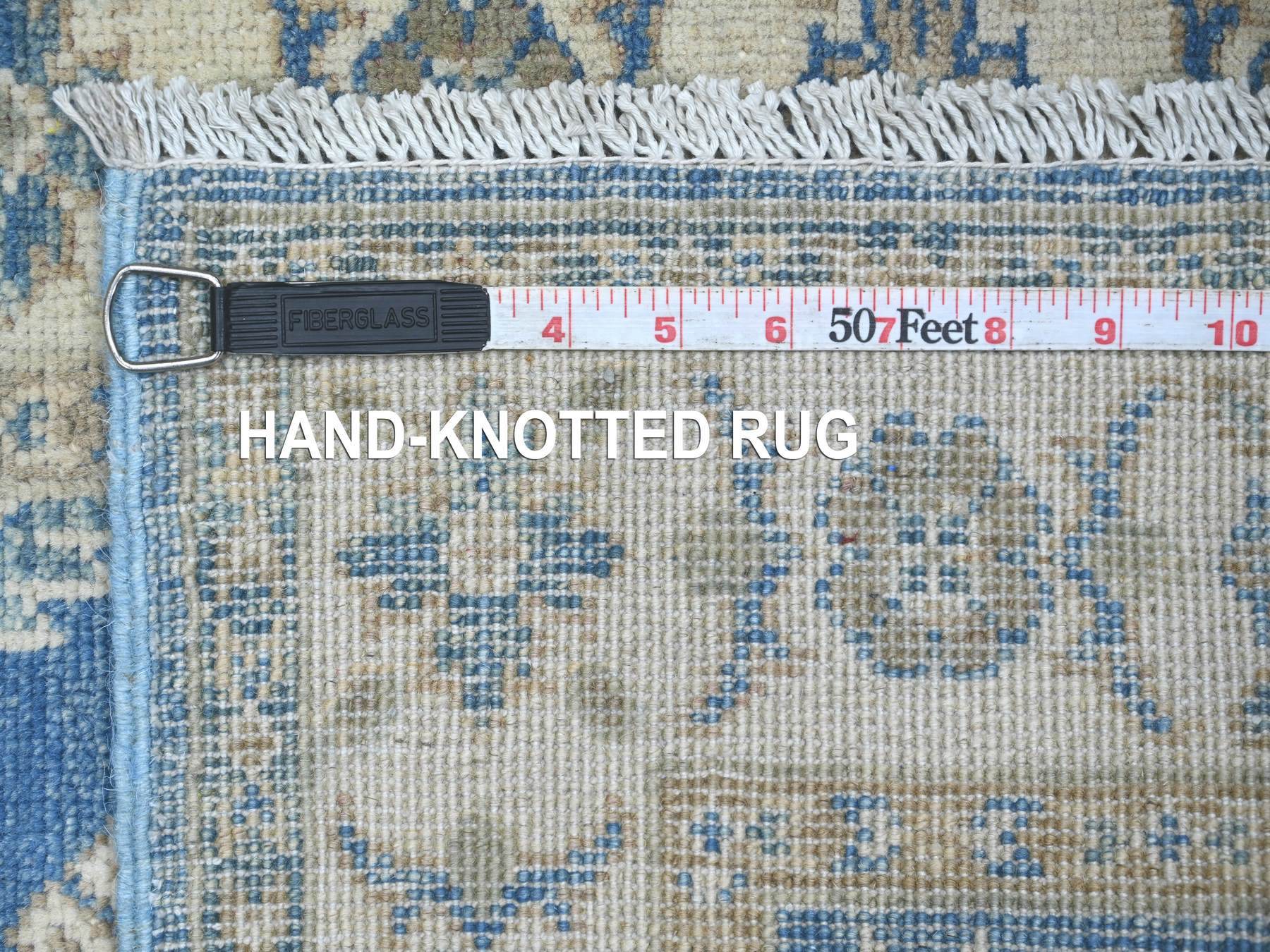 2'x5'7" Marlin Blue, Vintage Look Kazak with Tribal Medallions, Hand Knotted, 100% Wool, Natural Dyes, Short and Narrow Runner, Oriental Rug HR22216 - Image 6