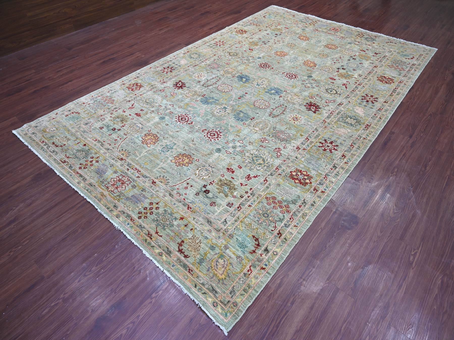 7'3"x11'8" Pistachio Green, Peshawar with Ziegler Mahal Design, Hand Knotted, High Mountain Wool, Denser Weave, Oriental Rug HR22250 - Image 3