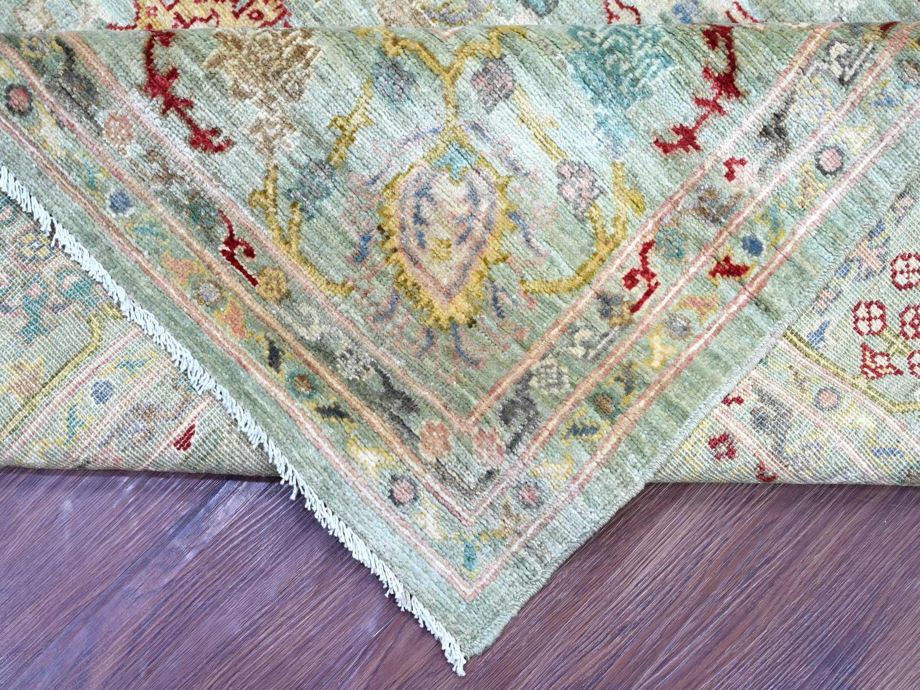 7'3"x11'8" Pistachio Green, Peshawar with Ziegler Mahal Design, Hand Knotted, High Mountain Wool, Denser Weave, Oriental Rug HR22250 - Image 6