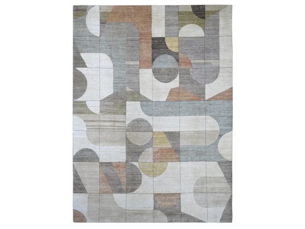 8'10"x11'9" Ivory with Brown, Bauhaus Inspired Art Deco, Modern Design, Hand Knotted, 100% Wool, Oriental Rug HR22264