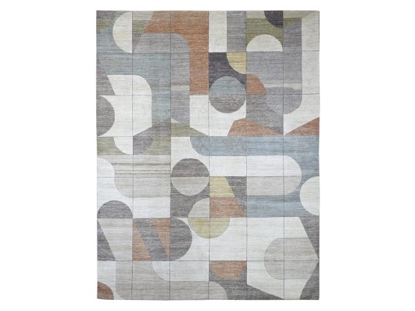 9'x11'9" Ivory with Brown, Bauhaus Inspired Art Deco, Modern Design, Hand Knotted, 100% Wool, Oriental Rug HR22265