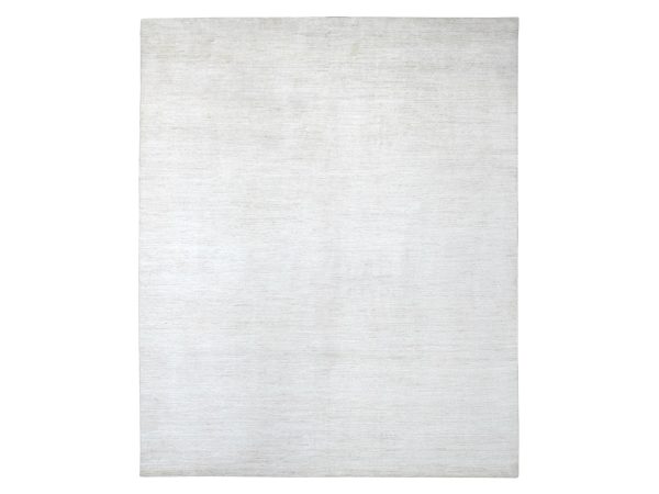 7'10"x9'7" Daisy White, Plain Solid Pattern, Hand Knotted, Hand Spun Ghazni Wool, Lush and Plush, Oriental Rug HR22266