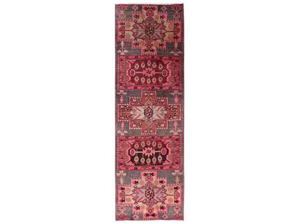 2'9"x9'1" Rouge Pink, Vintage Northwest Persian with Geometric Medallion Design, Distinct Abrash, Worn and Distressed, Sheared Low, Zero Pile, Sides and Ends Professionally Secured, Hand Knotted, 100% Wool, Runner, Oriental Rug HR2233